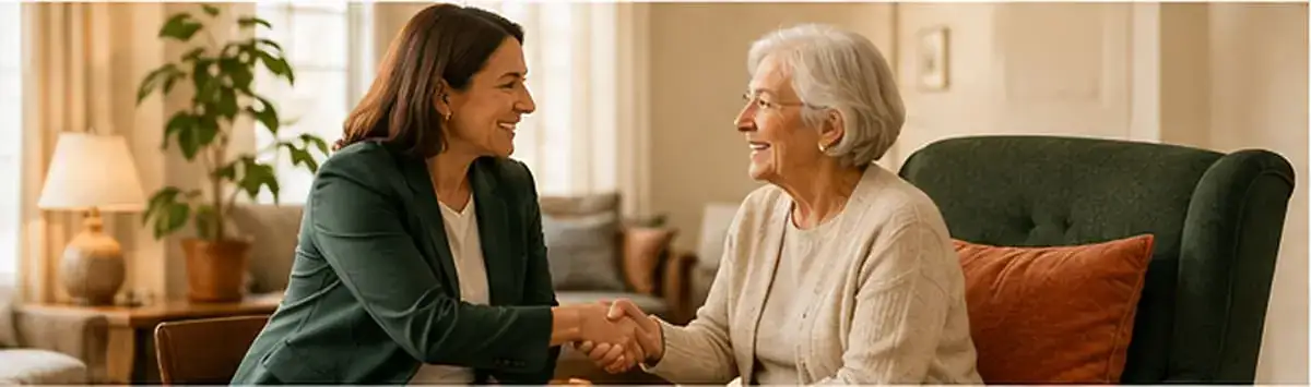 A CASL advisor sitting with a senior and her daughter, talking through options together