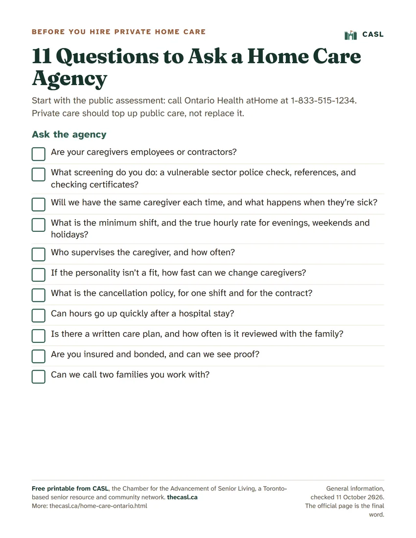 Preview of the printable 11 Questions to Ask a Home Care Agency