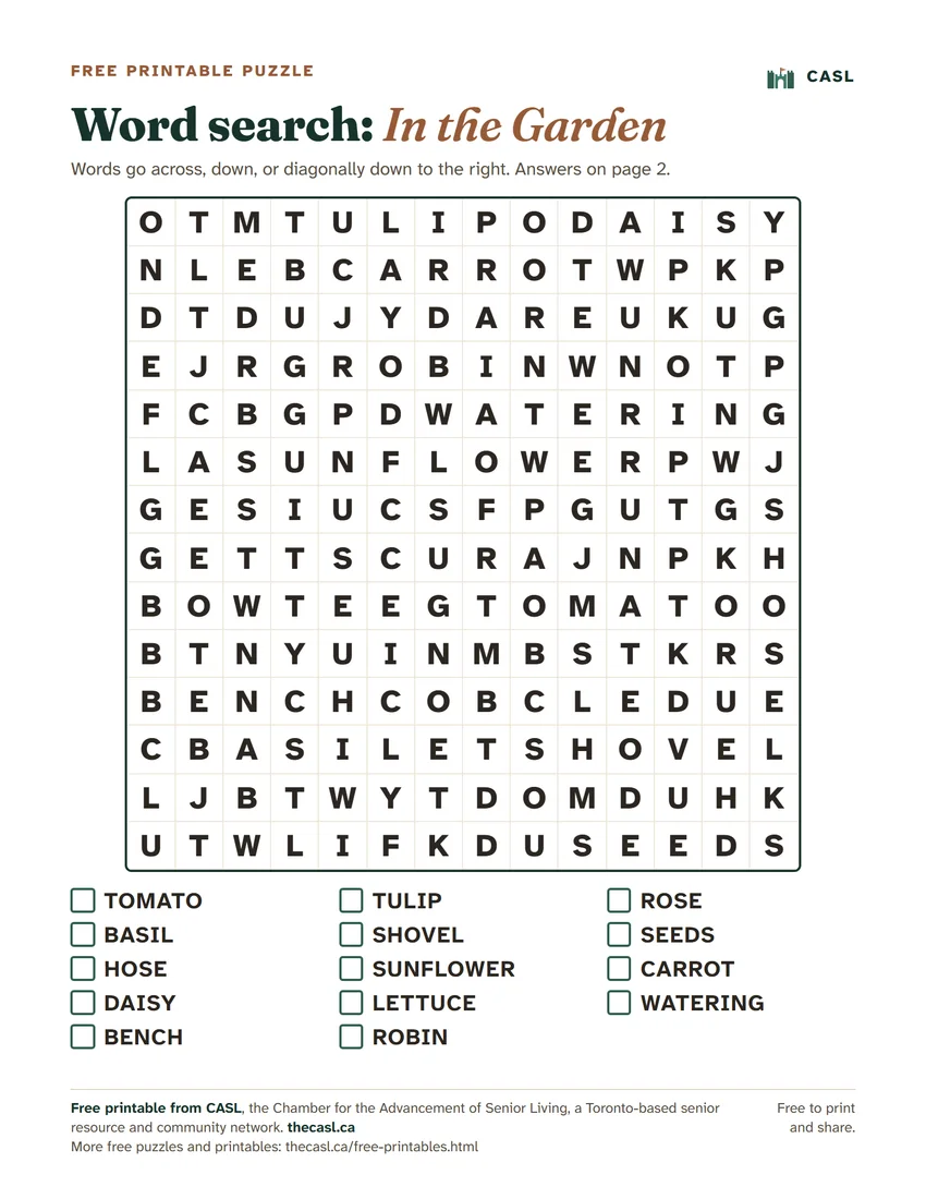 Preview of the printable Large Print Word Search: In the Garden
